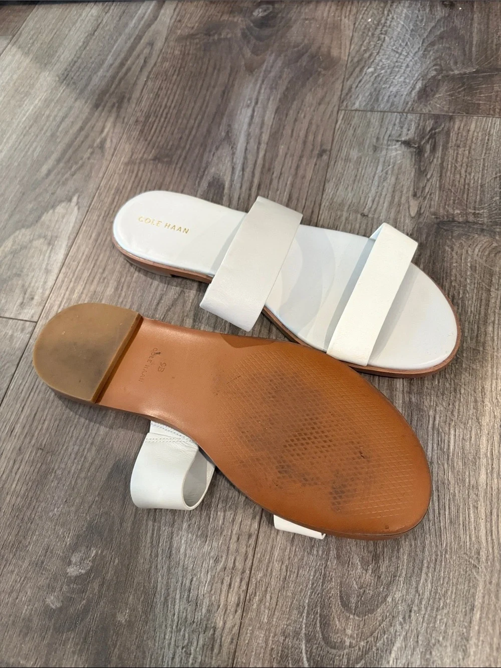 Cole Haan Two-Strap Slide Sandal in Vapor Grey and Ivory - Sz 9B - Picture 4 of 4